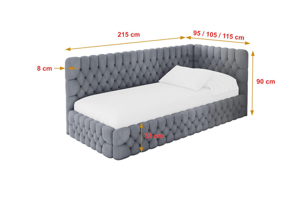 EINZELLBETT Jugendbett mit Bettkasten und Matratze H3/H4, Links - MULY 80x200 Grau - Grau, Holzwerkstoff/Textil (80/200cm) - ALTDECOR