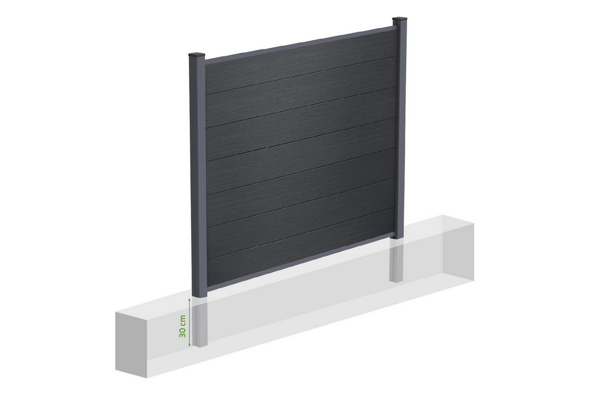 VERBUNDZAUN 2 m STOCKHORN H. 150 cm zum Einbetonieren, grau - Grau, Holzwerkstoff (200/150cm) - Casanoov