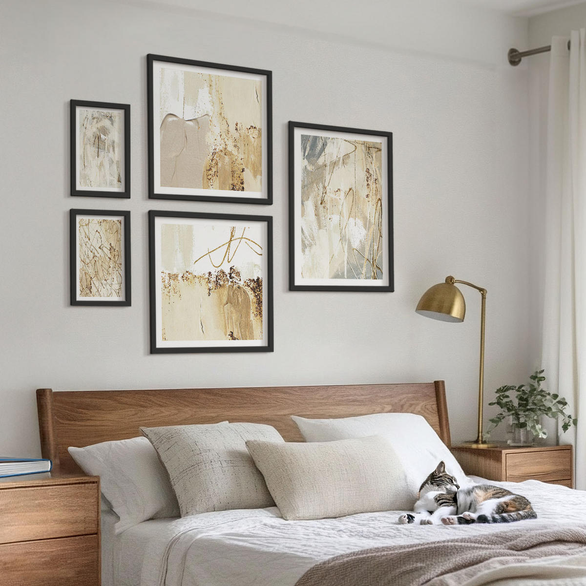 BILDER SET 5er Set - 50x50 cm & 20x30 cm & 40x60 cm Schwarzer Rahmen - Haus am Wasser, Toastsegelboot - Schwarz, Kunststoff (40/60cm) - TULUP