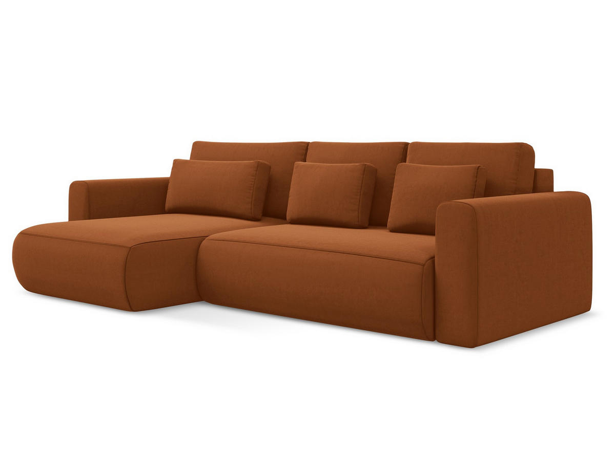 ECKSOFA mit Schlaffunktion Samt Stoff Orange - Terra cotta/Schwarz, Kunststoff/Textil (149/278cm) - Makamii
