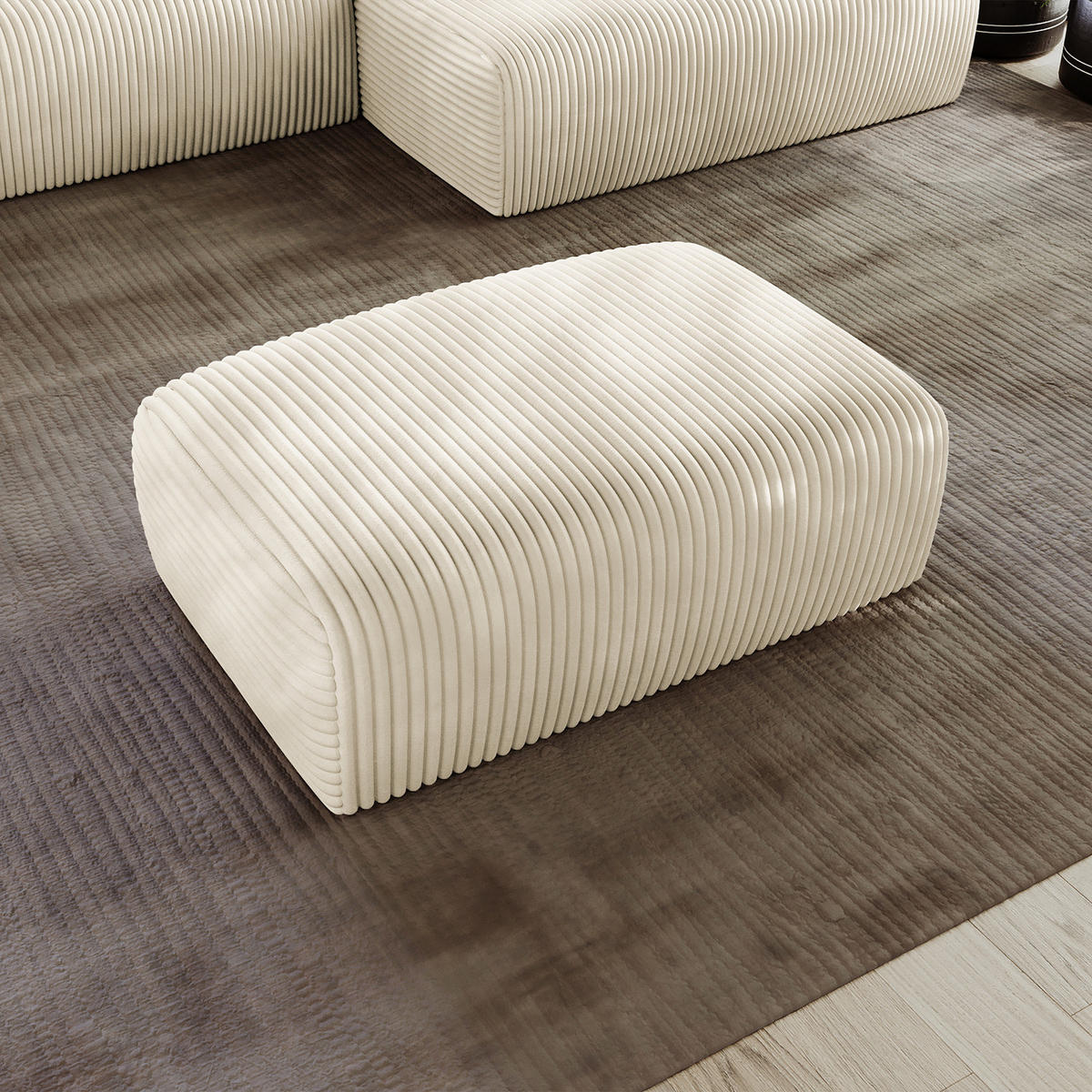 POLSTERHOCKER - Cord - Creme/Schwarz, Kunststoff/Textil (110/40/72cm) - home24