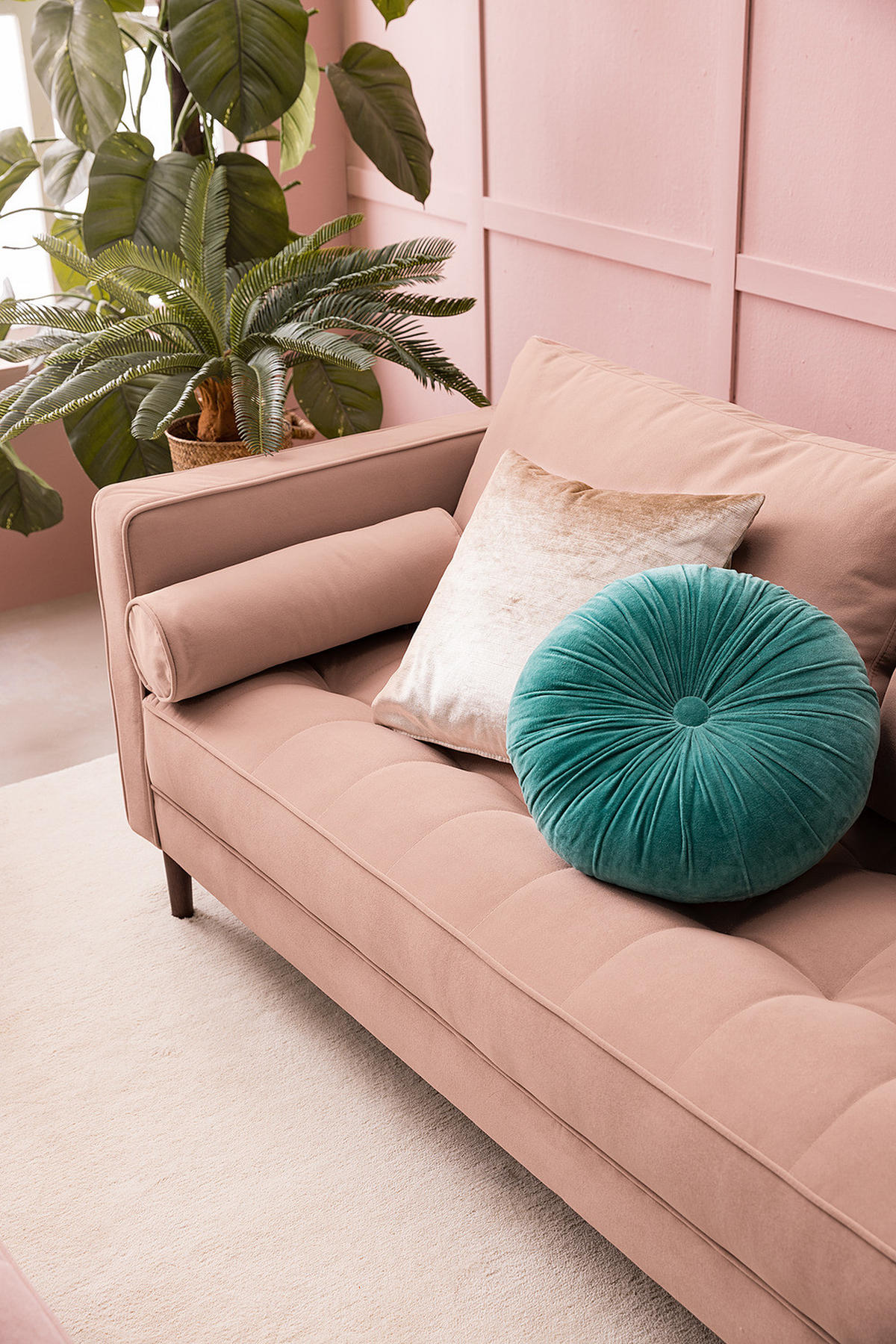 3-SITZER SOFA - Samt - Rosa, Textil (191/80/86cm) - home24