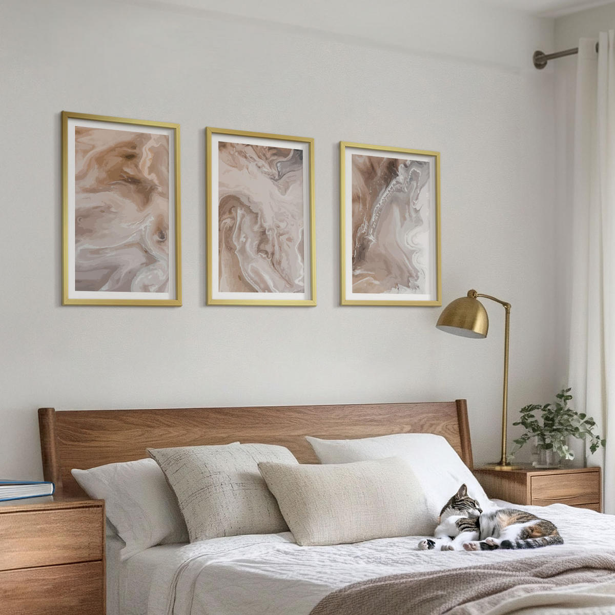 WANDBILDER 3er Set - 40x60 cm Goldrahmen - Abstrakter Marmorstein - Goldfarben, Kunststoff (40/60cm) - ArtPrintCave