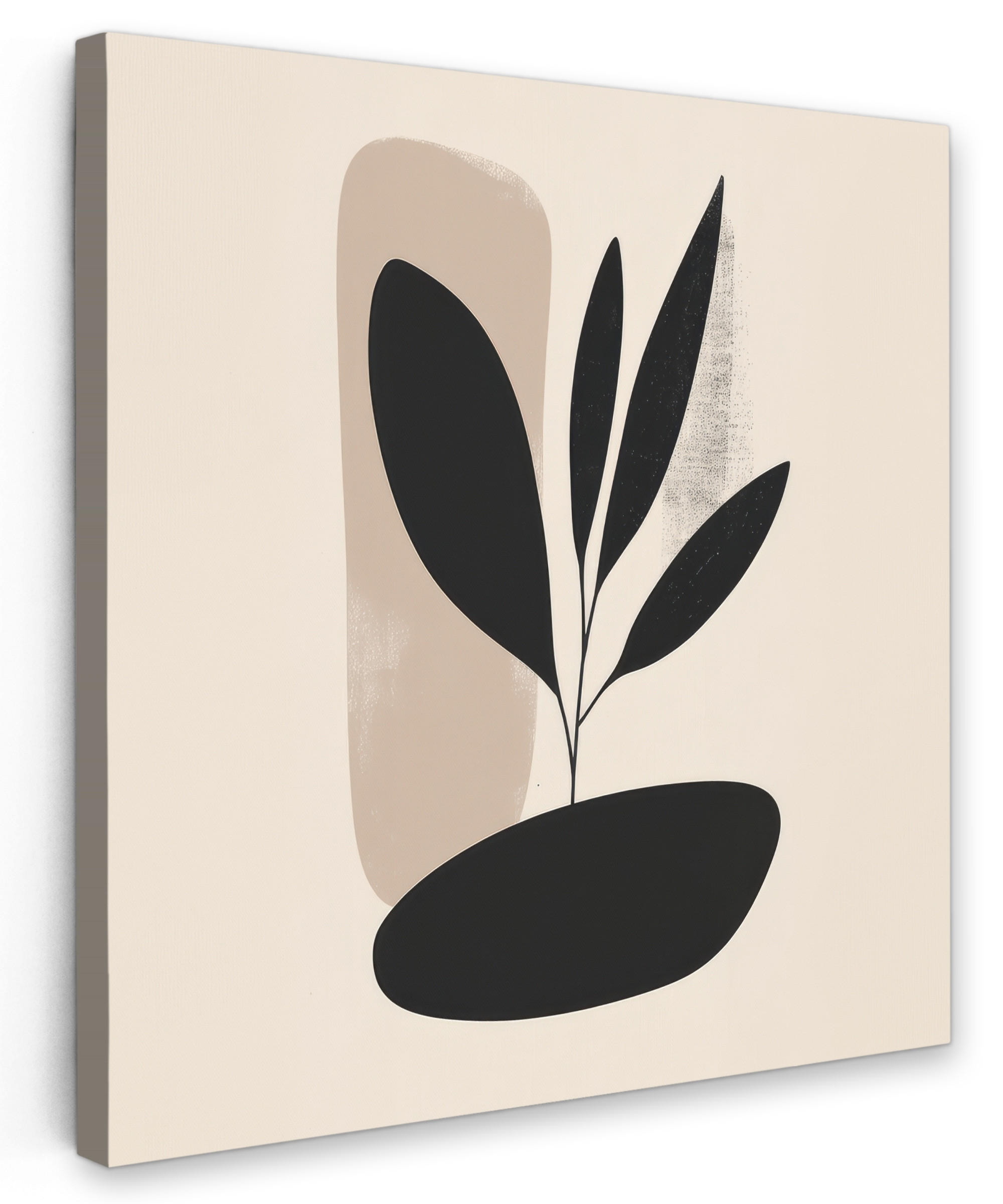 LEINWANDBILD Pflanze - Beige - Japanisch 50x50 cm - Schwarz, Textil (50/50cm) - MuchoWow
