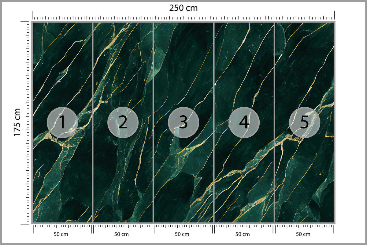 FOTOTAPETE für Wohnzimmer Eleganter Grüner Marmor Goldimitation 250x175 - Türkis/Grün, Papier (250/175cm) - Muralo