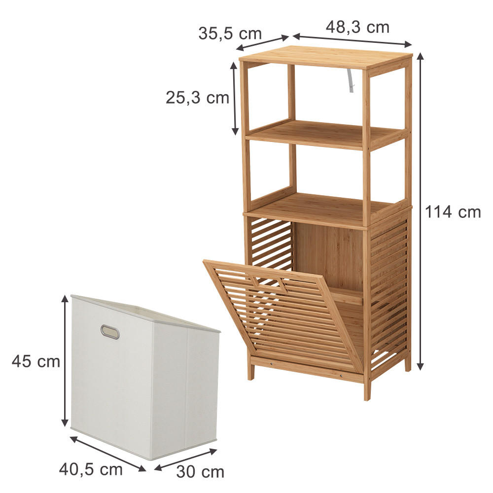 BADSCHRANK Novaro Bambus 48.3 x 114 cm mit Wäschekorb - Grün, Holzwerkstoff (48.3/114/35.5cm) - Vicco
