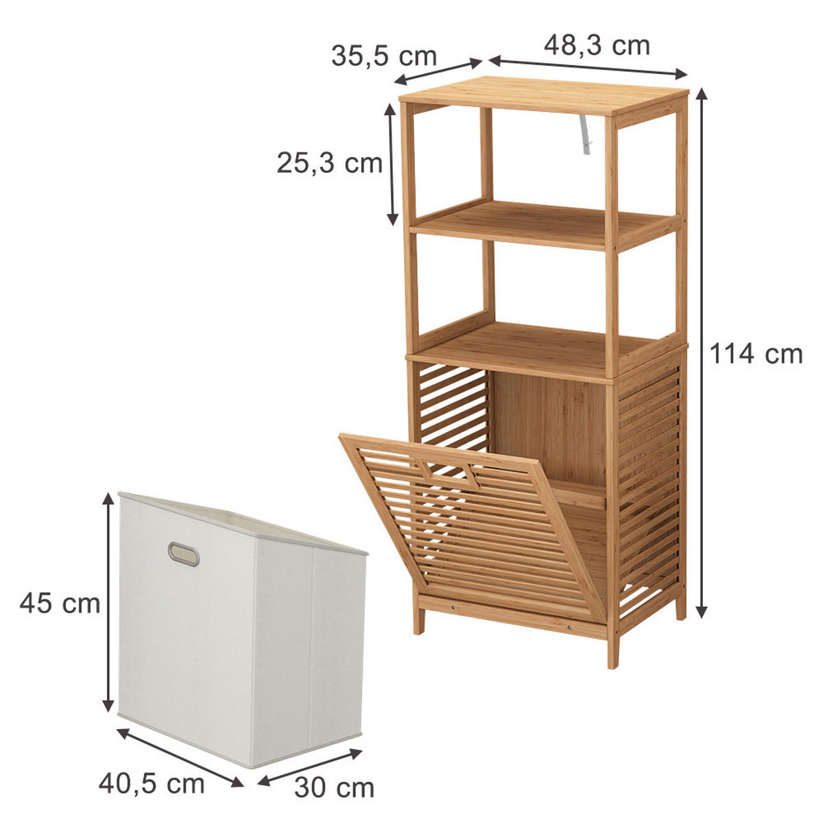 BADSCHRANK Novaro Bambus 48.3 x 114 cm mit Wäschekorb - Grün, Holzwerkstoff (48.3/114/35.5cm) - Vicco