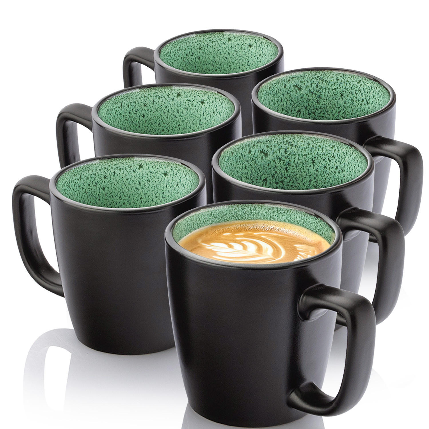 KAFFEEBECHER SET GREENWICH - 6 teilig aus Steingut - Grün, Stein (0.43L) - Sänger