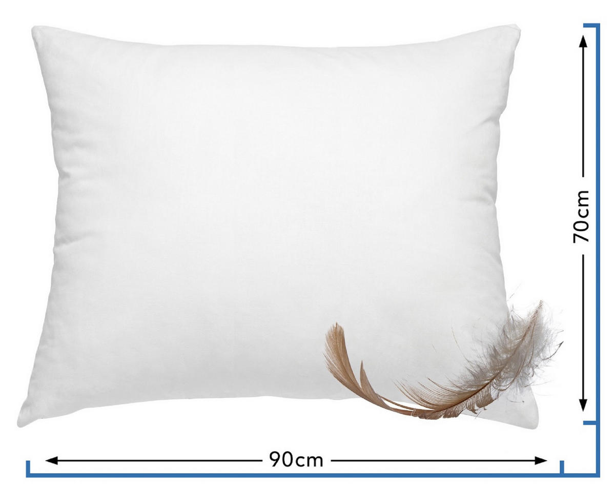 FEDERKISSEN 100% Federn 70/90 cm Bezug aus 100% Baumwolle - Weiß, Textil (90/70cm) - wometo