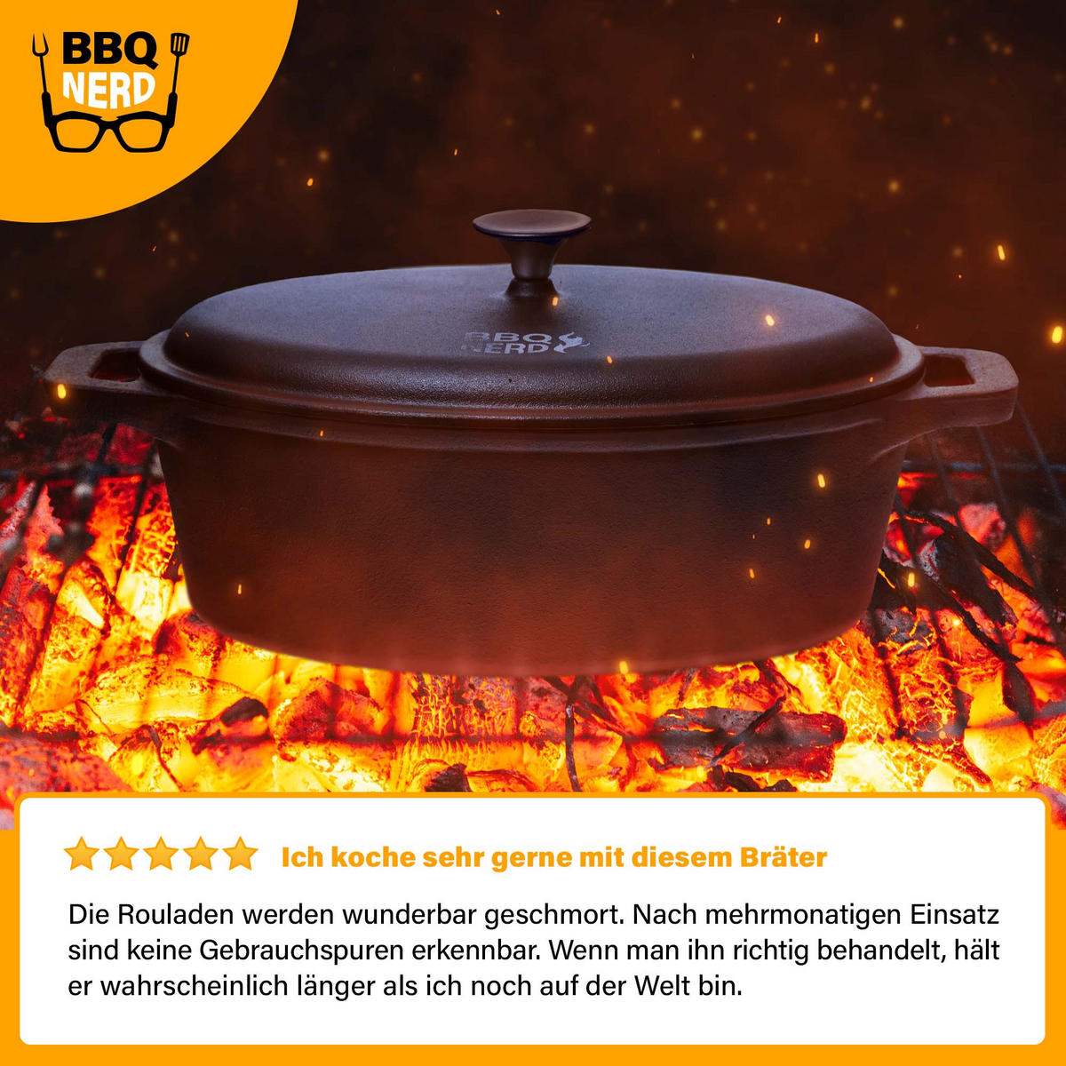 BRÄTER Gusseisen oval, 33x26cm 6,4L Topf Cocotte Gusstopf - Schwarz, Metall (28/14/40cm) - BBQ Nerd