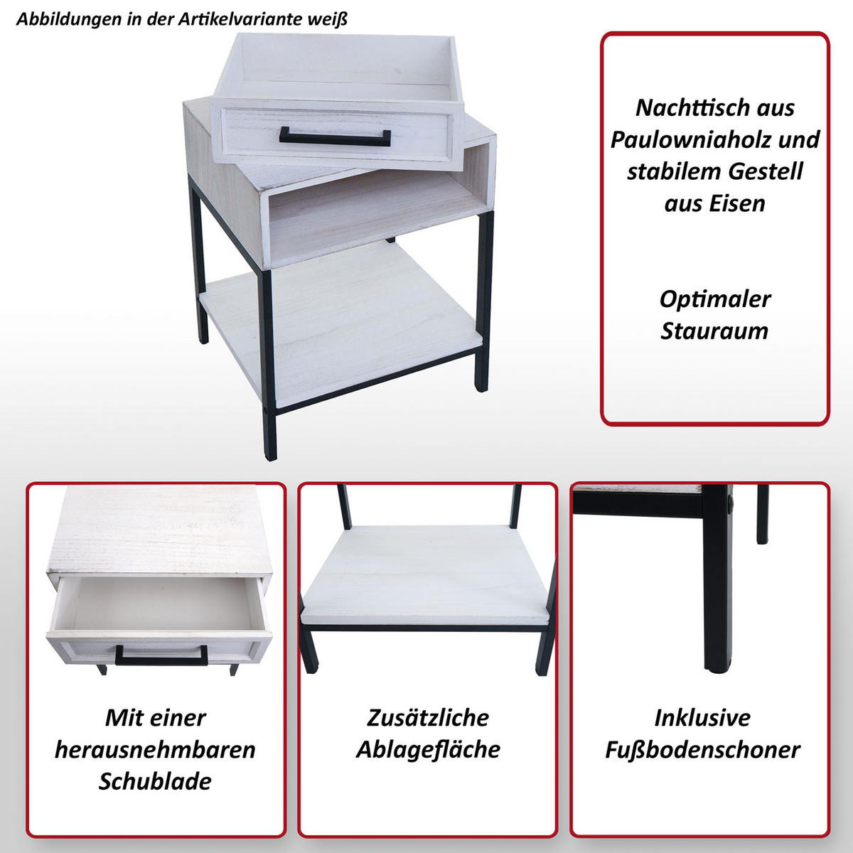NACHTTISCH rechteckig Weiß - Weiß, Holz (43/59/36cm) - MCW
