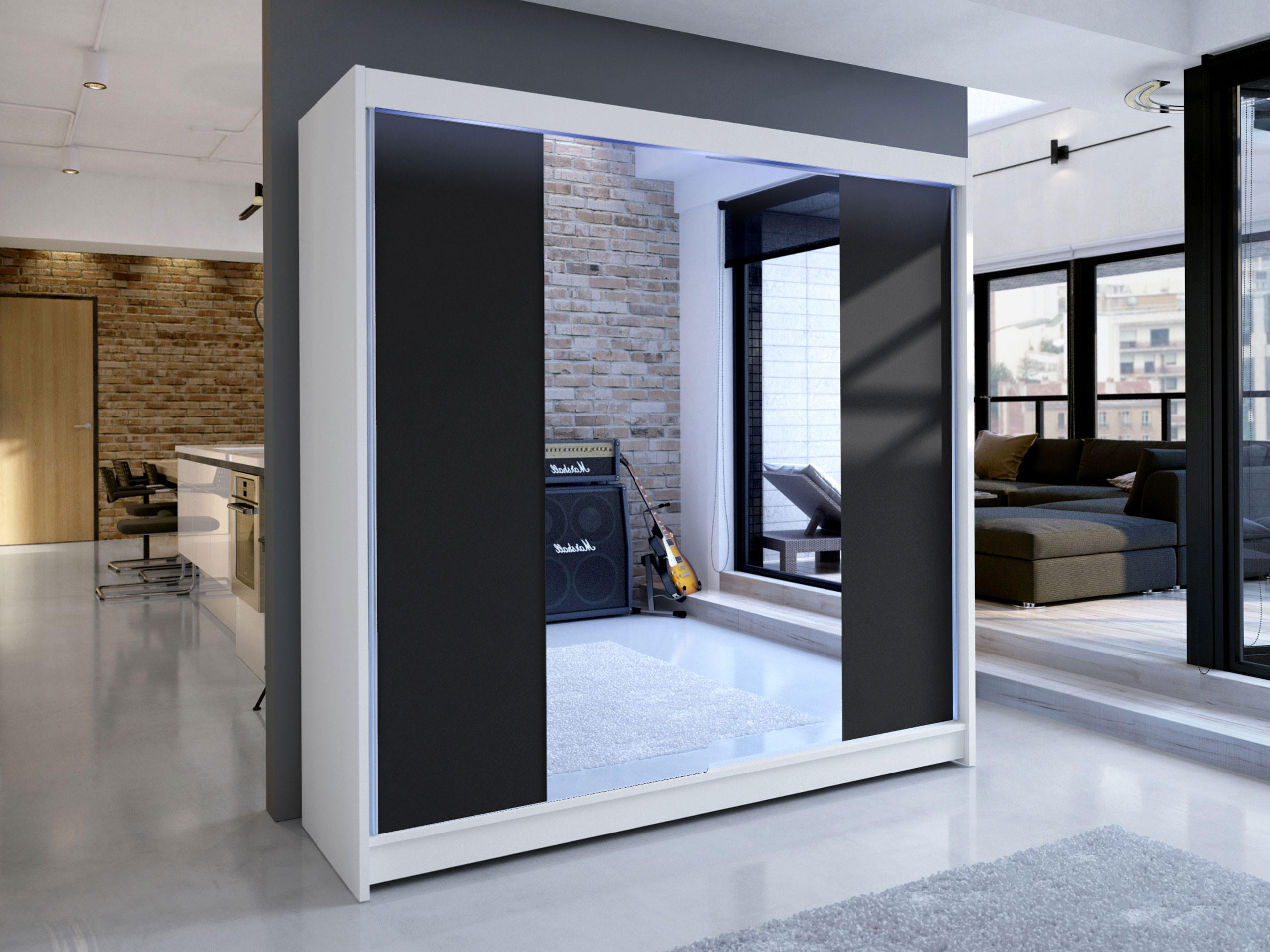 SCHWEBETÜRENSCHRANK Talin II, mit RGB LED Beleuchtung - Silberfarben/Multicolor, Holzwerkstoff/Metall (180/215/58cm) - MIRJAN24