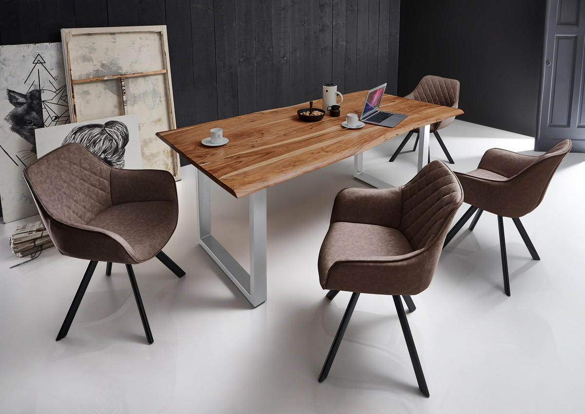 ESSTISCH TOPS&TABLES - Silberfarben/Braun, Holz/Metall (85/160/77cm) - SAM