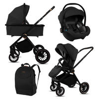 KINDERWAGEN Castor 3in1 Schwarz Babywanne, Buggy Sportsitz, Babyschale I-Size - Schwarz, Textil/Metall (58/99cm) - BabyLux