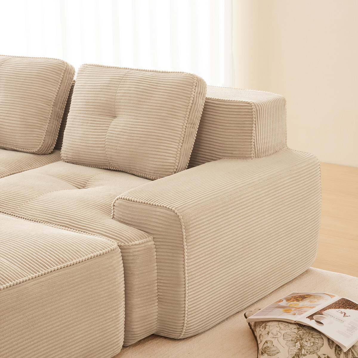 3-SITZER Sofa 177x104x69 cm aus Cordstoff rahmenlos modular, beige - Beige, Textil (104/69/177cm)