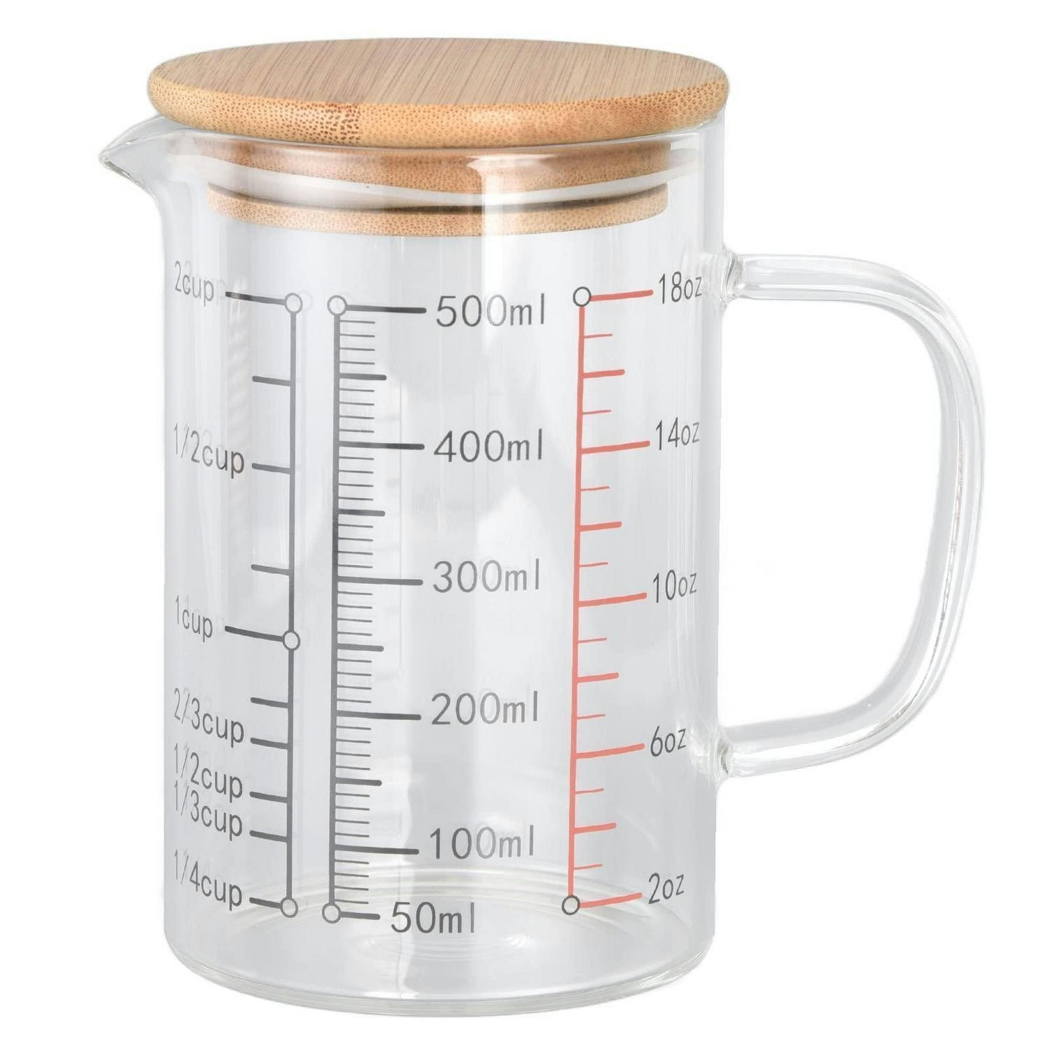 MESSBECHER Glas 500 ml mit Bambusdeckel - Transparent, Glas (0.5L)