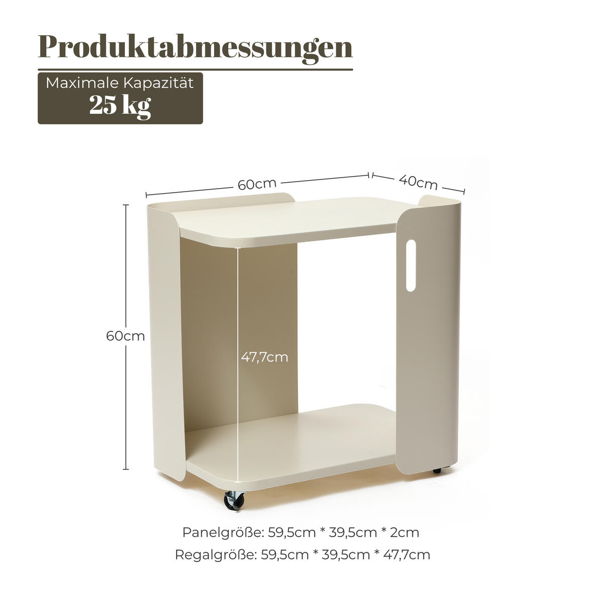 BEISTELLTISCH Metall mit Rollen | B60 x T40 x H60 cm - Beige, Metall (40/60/60cm) - Hometopia