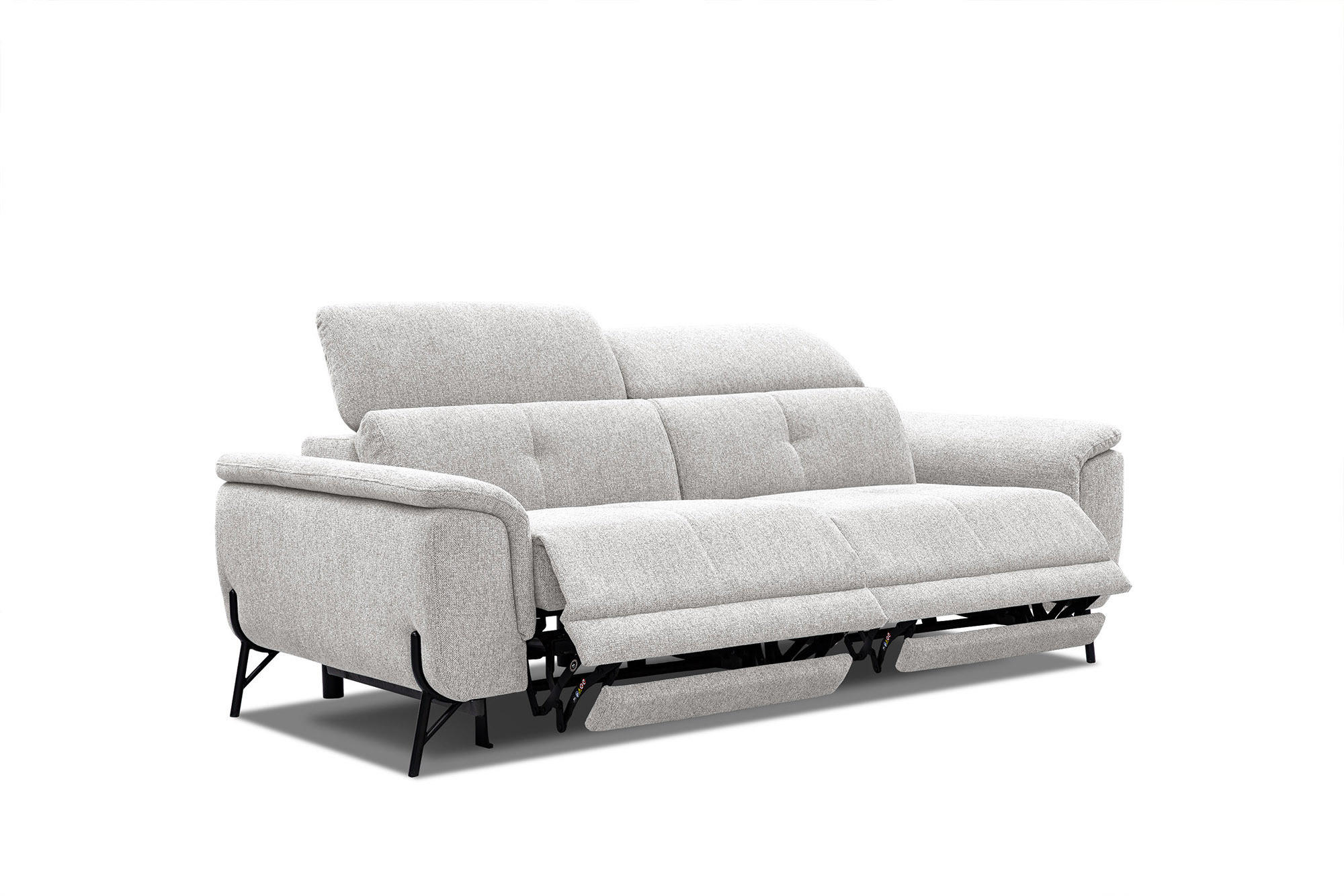 SOFA AVENA 3-Sitzer mit 2 Relaxfunktionen, hellgrau - Hellgrau, Holzwerkstoff/Textil (204/80/108cm) - Courtois Laville