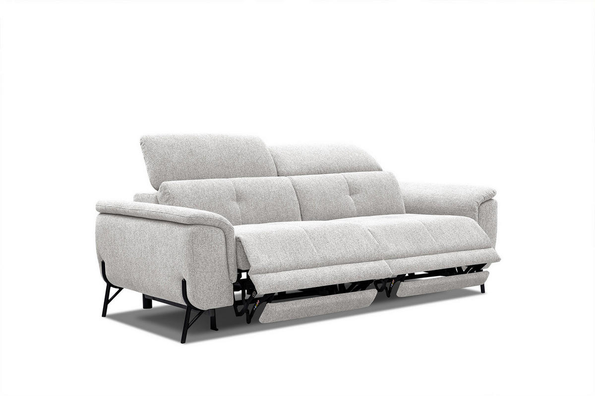SOFA AVENA 3-Sitzer mit 2 Relaxfunktionen, hellgrau - Hellgrau, Holzwerkstoff/Textil (204/80/108cm) - Courtois Laville