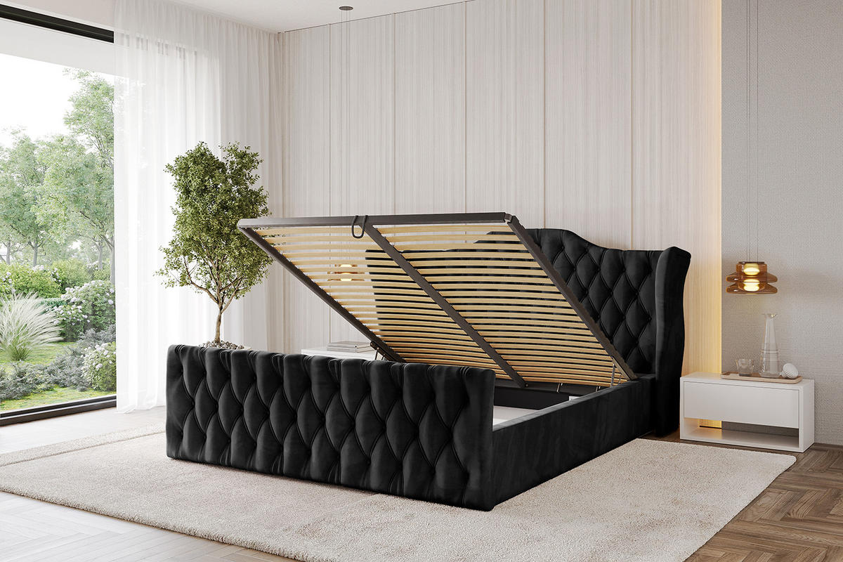 POLSTERBETT mit Bettkasten, Fußteil und Lattenrost, Boxbett mit Matratze H3/H4 - ZORAN-Z 180x200 Schwarz - Schwarz, Holzwerkstoff/Textil (180/200cm) - ALTDECOR