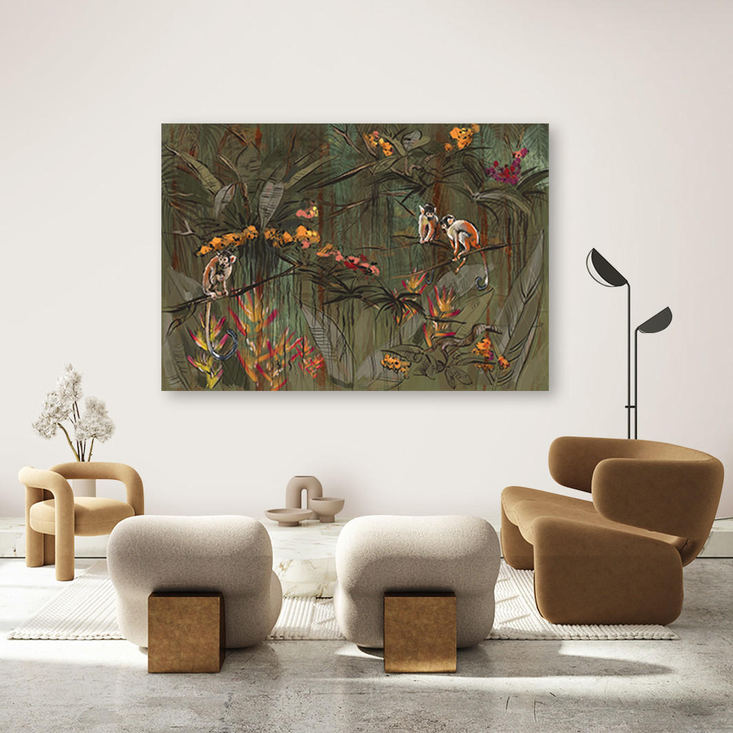 WANDBILD affen im dschungel - Grün, Textil (60/40cm) - Feeby