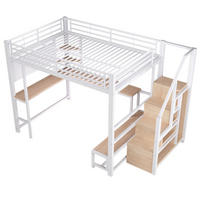 HOCHBETT 140/200 cm Weiß mit Schreibtisch, trapezförmiger Schrank und LED-Beleuchtung - Weiß, Metall (140/200cm) - Oxeza