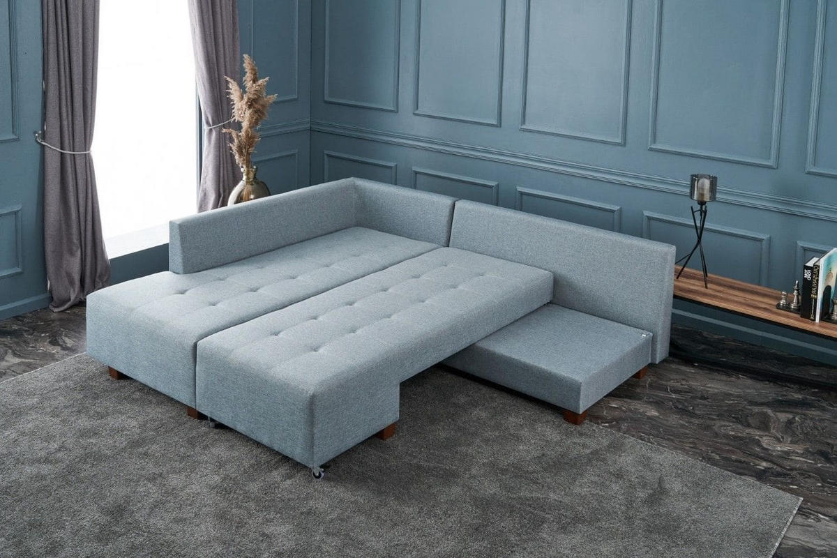 ECKSOFA mit rollbarer Schlaffunktion - Blau/Walnussfarben, Holzwerkstoff/Kunststoff (280/206cm) - myHomelando