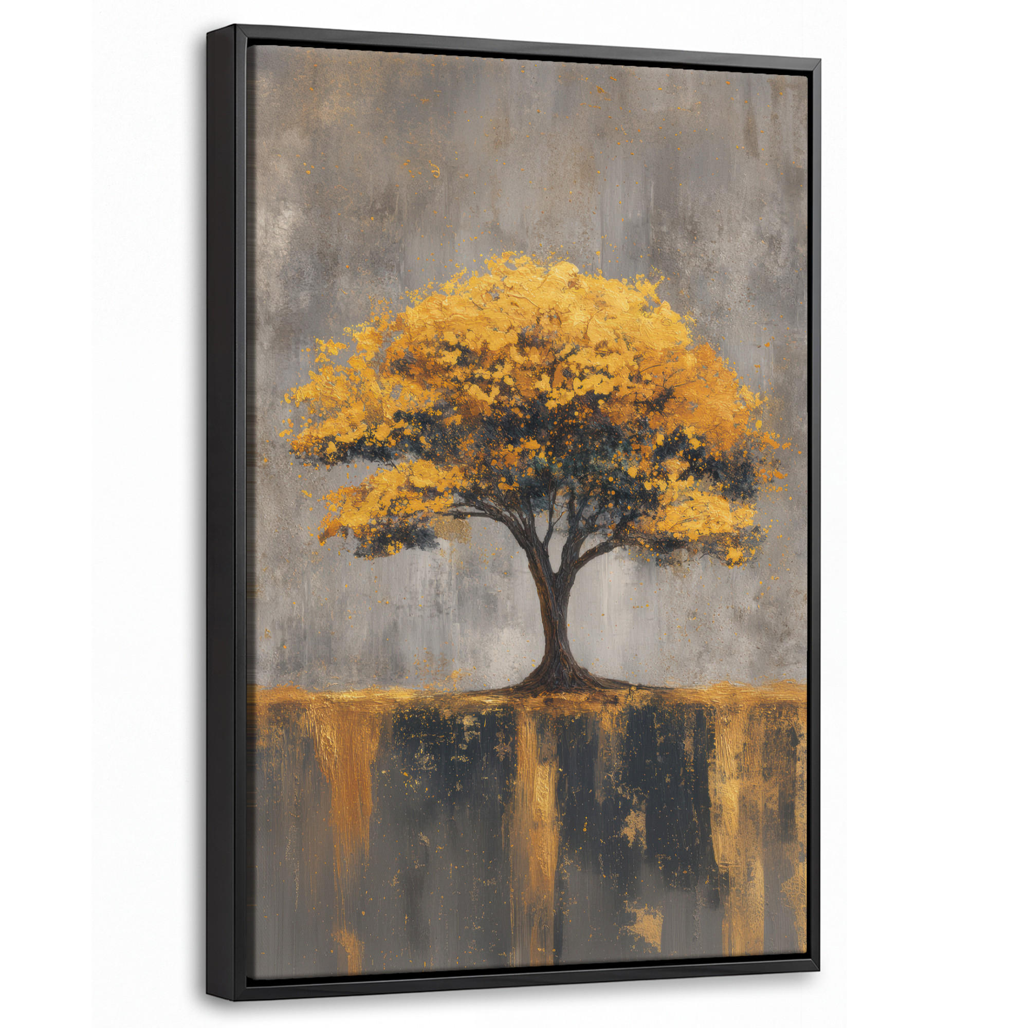 LEINWAND Bilder mit Rahmen - Baum - Blätter - Gold - Abstrakt - 20x30 - Grau, Textil (20/30cm) - MuchoWow