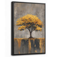 LEINWAND Bilder mit Rahmen - Baum - Blätter - Gold - Abstrakt - 40x60 - Grau, Textil (40/60cm) - MuchoWow