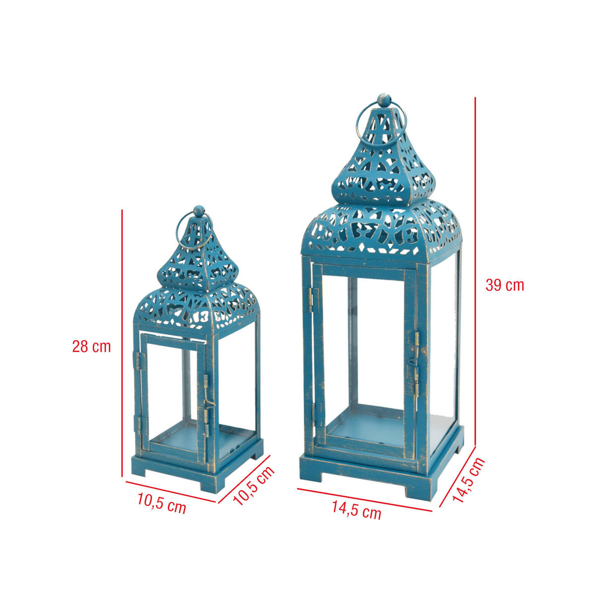 DEKORATIVES LATERNEN SET, 2 pieces Blau 15/15/39 cm - Blau, Metall (15/39/15cm) - Mobili Rebecca
