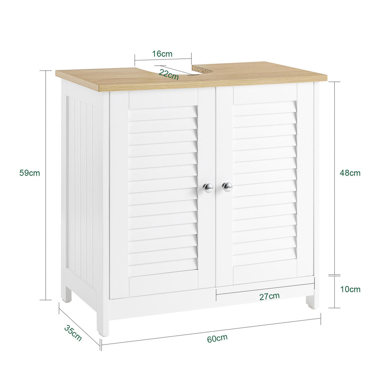 WASCHBECKENUNTERSCHRANK Weiß - Weiß, Holzwerkstoff (60/59/35cm) - SoBuy