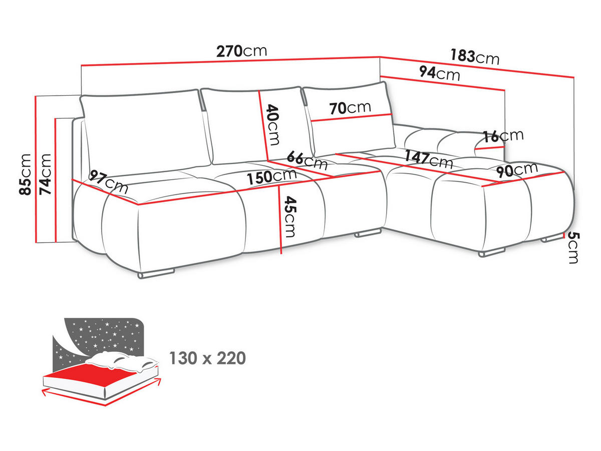 ECKSOFA Bestii, Seite: Links - Dunkelbraun/Schwarz, Holz/Kunststoff (270/183cm) - MIRJAN24