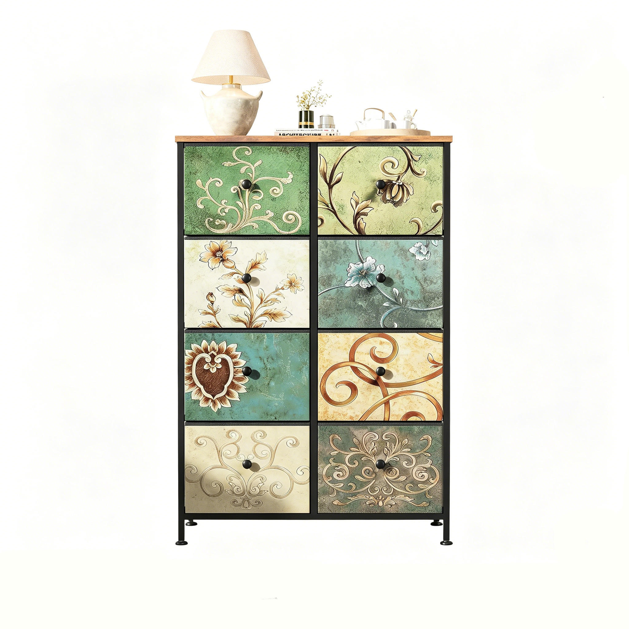 KOMMODE Holzplatte mit Stoff 8 Schubladen - Multicolor, Holz (30/100/67.5cm) - Kaket