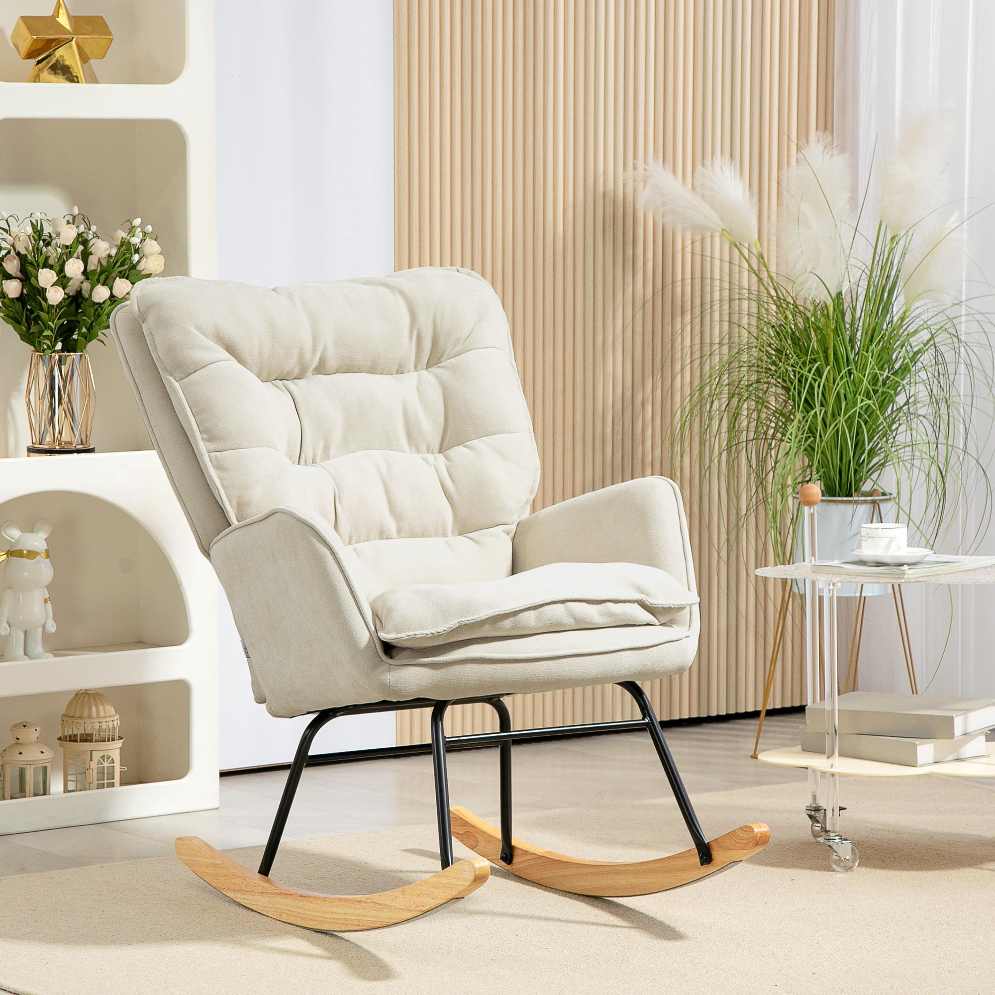 SCHAUKELSTUHL Schwingsessel Armlehnsessel mit Chenilleoptik für Schlafzimmer - Beige, Kunststoff (98.5/97/71cm) - HOMCOM