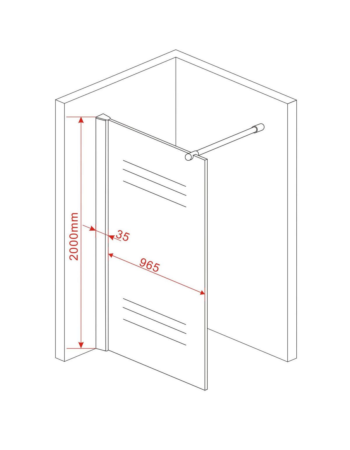 DUSCHWAND STRETTO Klar 100 x 200 cm 8 mm ESG - Klar, Glas (100/200cm) - Glasdeals