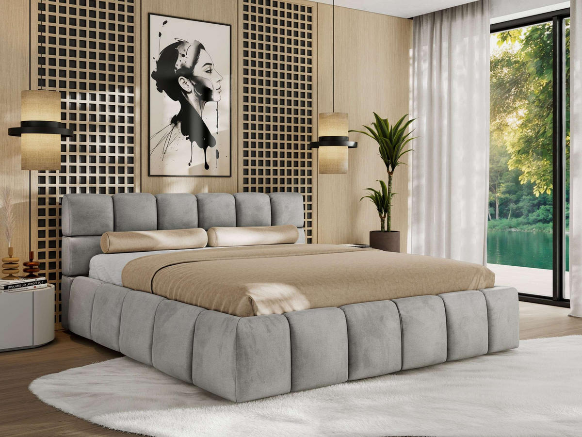 POLSTERBETT NIRA CLASSIC 180/200 - Hellgrau Velvet - Pocket-Matratze - Hellgrau, Textil (180/200cm) - MKS