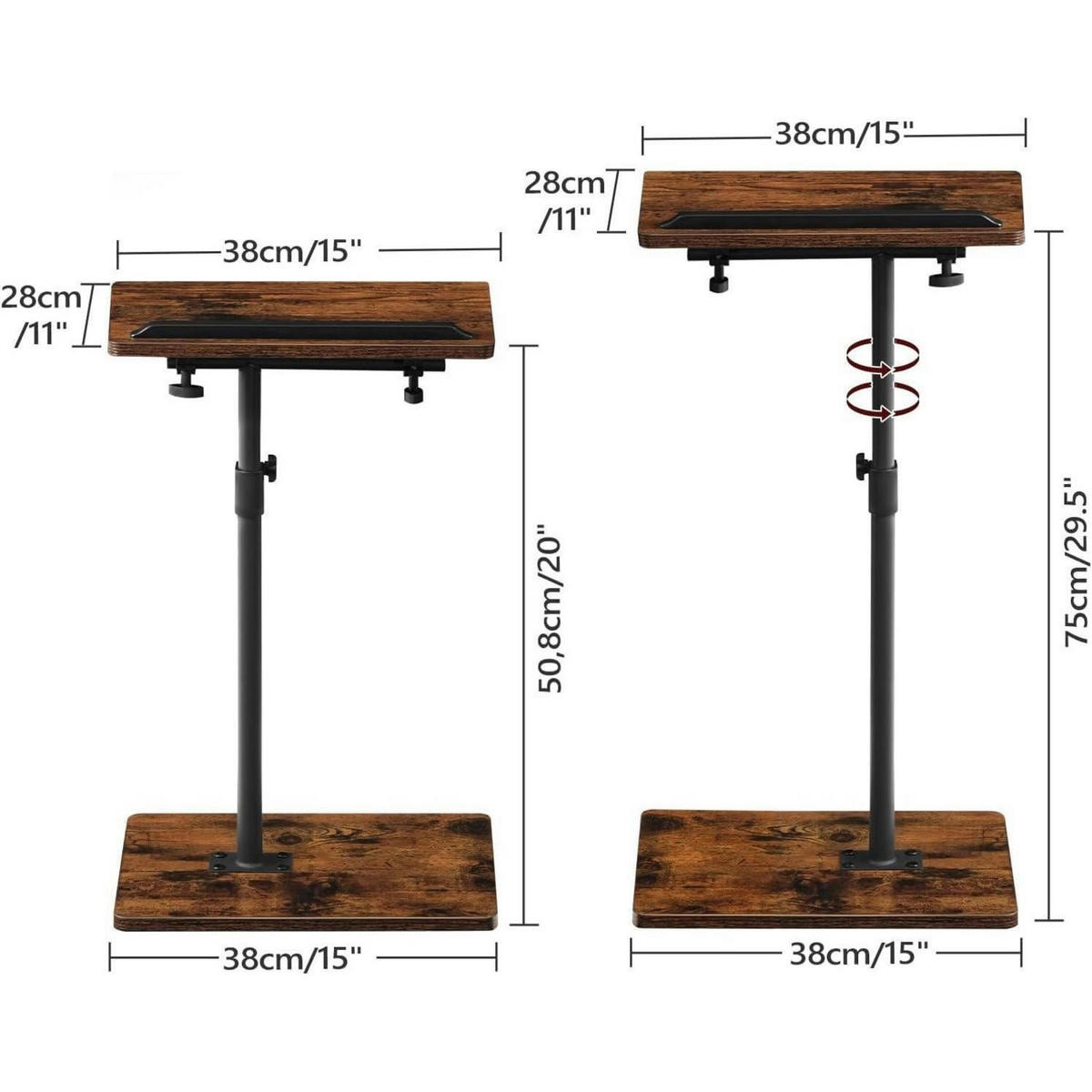 BEISTELLTISCH C-Form höhenverstellbar drehbar Braun - Braun, Holzwerkstoff (28/38/75cm)
