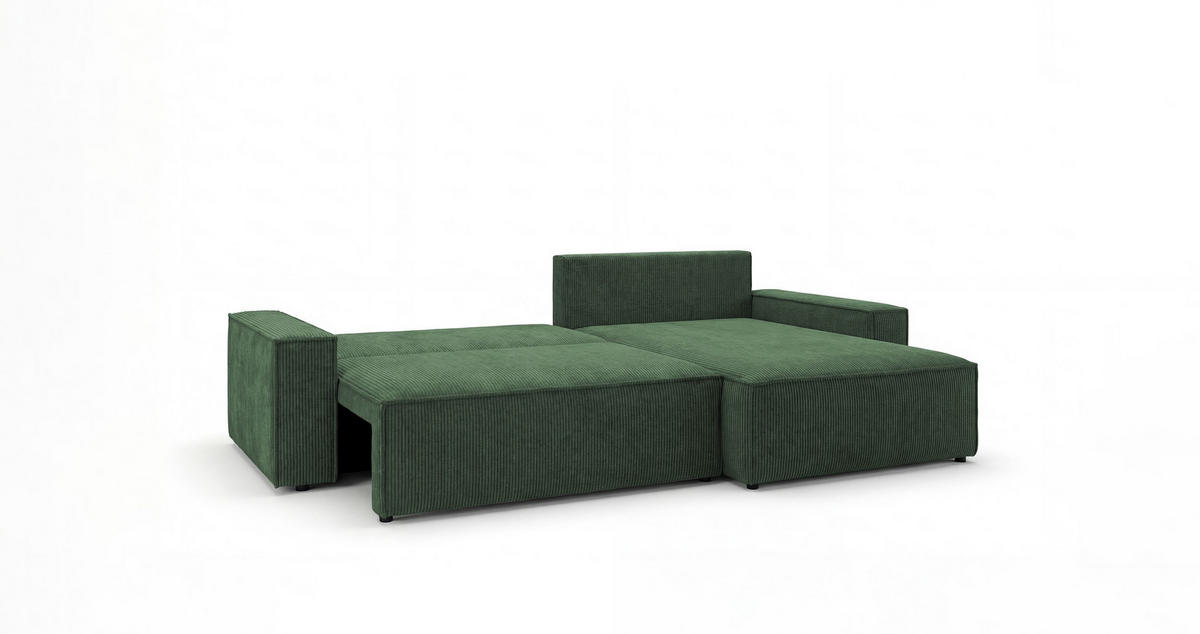ROHOVÁ pohovka VIENNA pravá zelená manšestr Poso 14 - funkce spaní, úložný prostor - zelená barva, textil (285/184cm) - Cornero