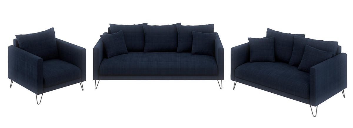 2-SITZER-SOFA Harmony Marineblau Chenille - Schwarz/Dunkelblau, Holz/Textil (140/85/100cm) - S-Style Möbel