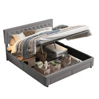 POLSTERBETT 180/200 cm grau Samt Stauraum Knopfheftung modern - Grau, Holz