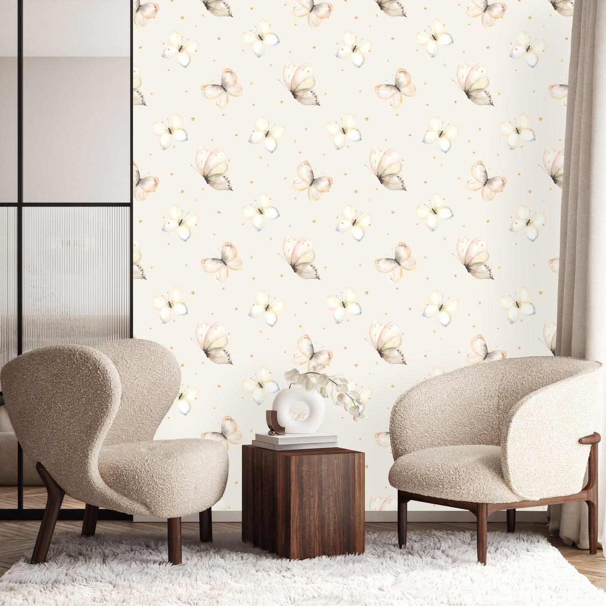 VLIESTAPETE Aquarell-Schmetterlinge – Beige, Creme – 50x1000 cm - Beige/Creme, Papier (50/1000cm) - Muralo