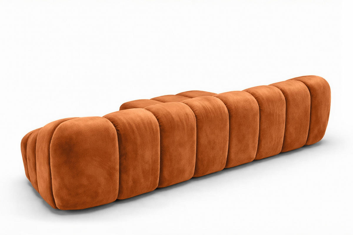 ECKSOFA Modulare L-Form, Veloursstoff Bluvel, Zimtfarbe, Links, CROISSANT L - Orange, Holz (305/190cm) - Kaiser Möbel