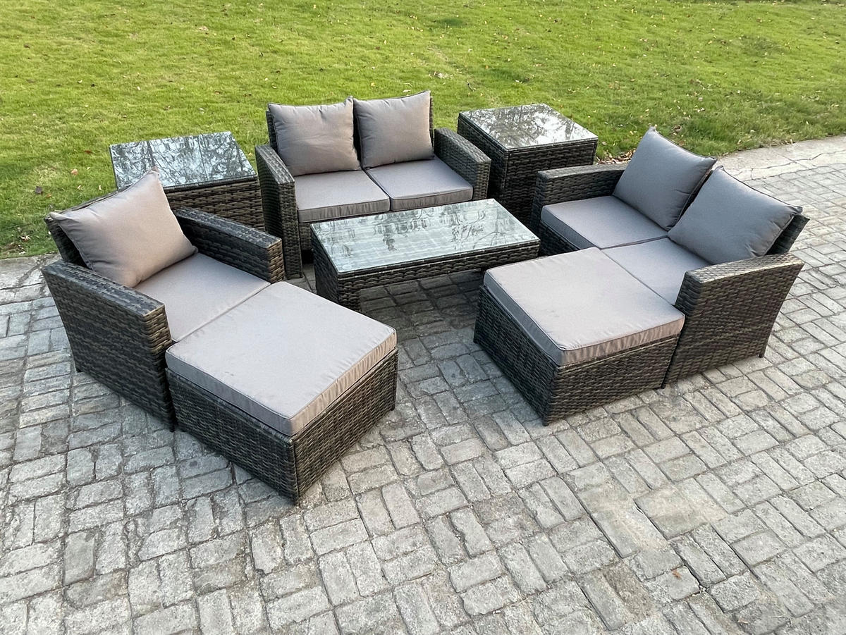 GARTENSOFA Hohe Rückenlehne Polyrattan Dunkelgrau 7-Sitzer - Dunkelgrau, Metall - Fimous
