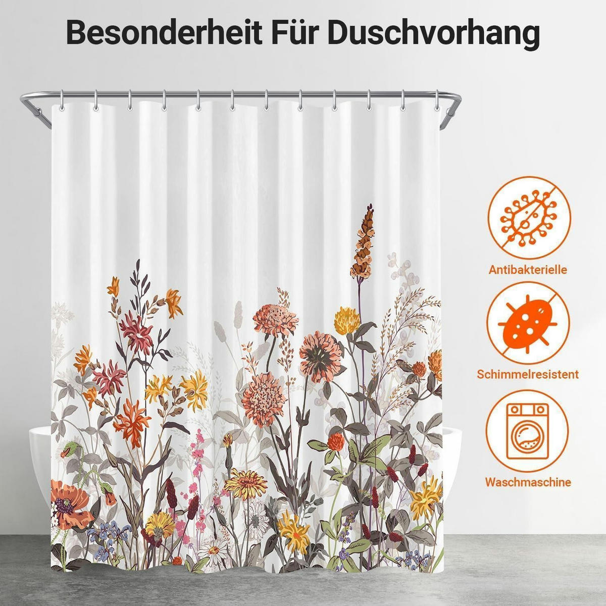 DUSCHVORHANG Mischblumen 120 x 200 cm - Multicolor, Textil (120/200cm)