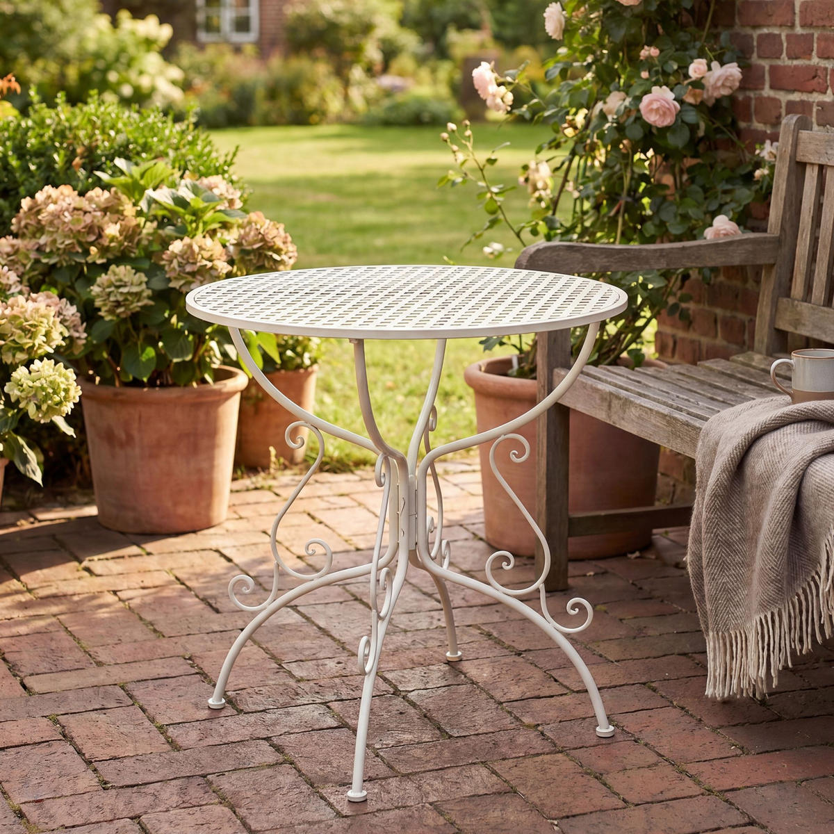 GARTENBEISTELLTISCH rund Ø70 cm Metall Weiß - Weiß, Metall (70/70/74cm) - CLP