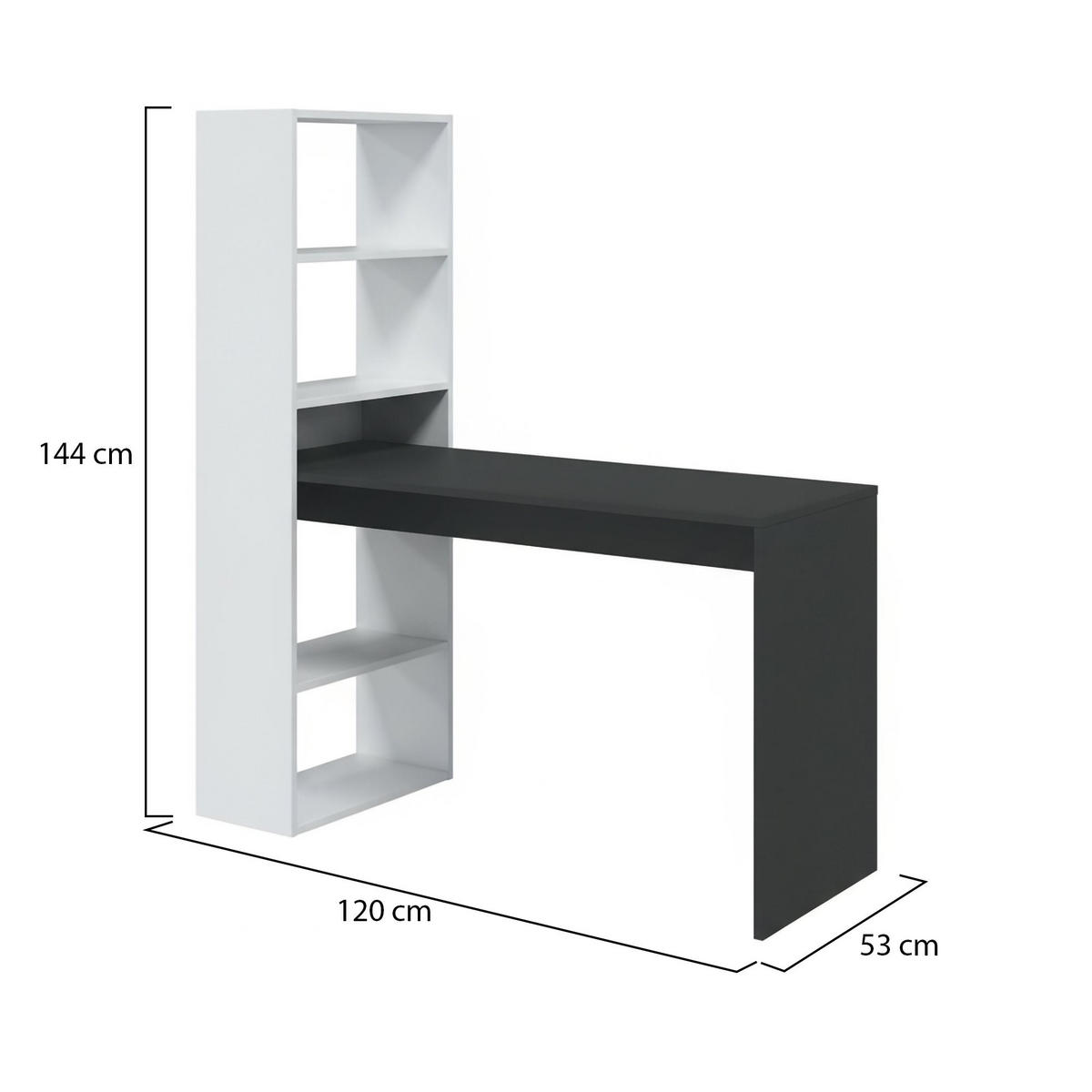 SCHREIBTISCH Weiß, Anthrazit 53/120/144 cm - Anthrazit/Weiß, Holzwerkstoff (53/120/144cm) - DMORA