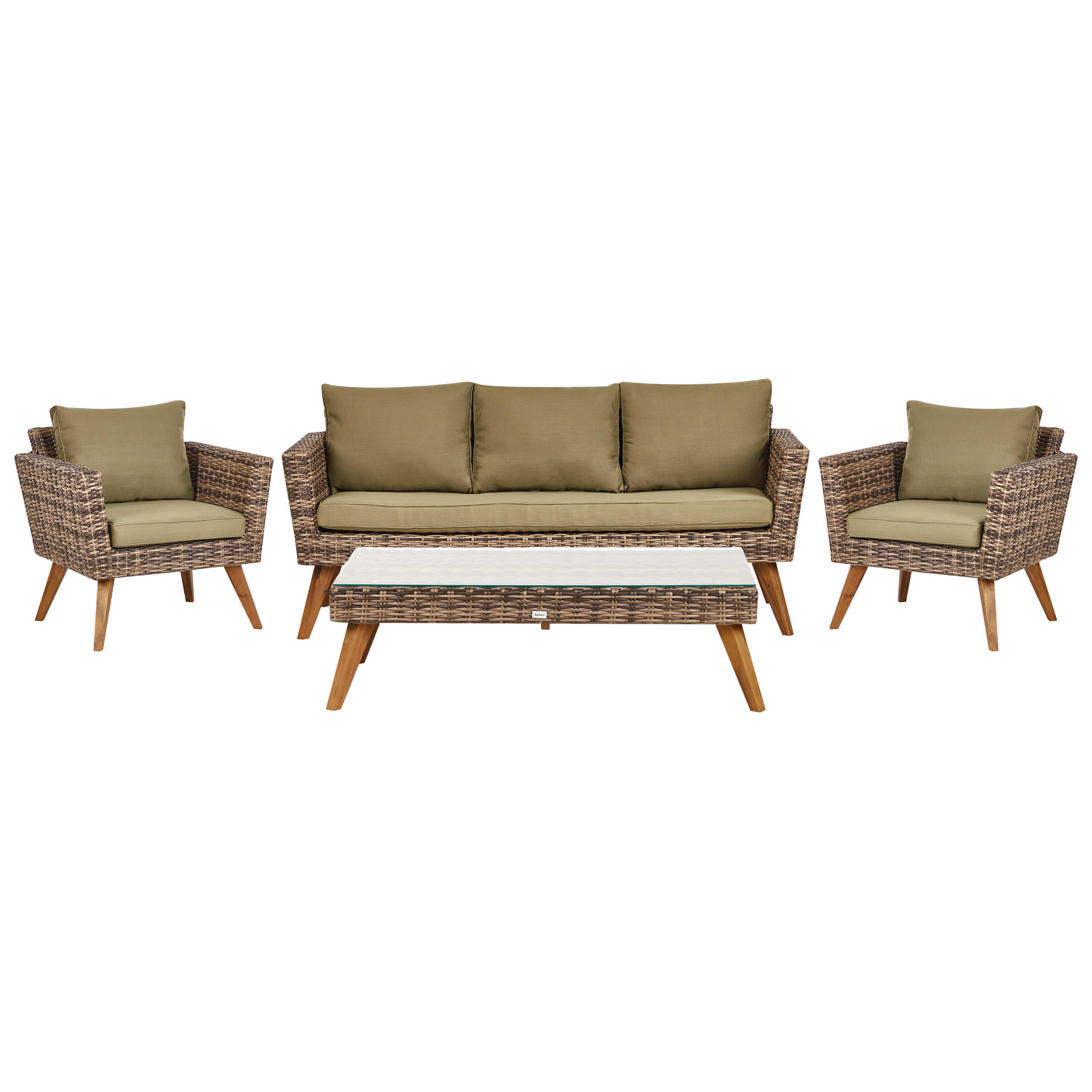 LOUNGE-SET 5-sitzer PE Rattan Olivgrün Vittoria - Beige/Dunkelbraun, Kunststoff - Beliani