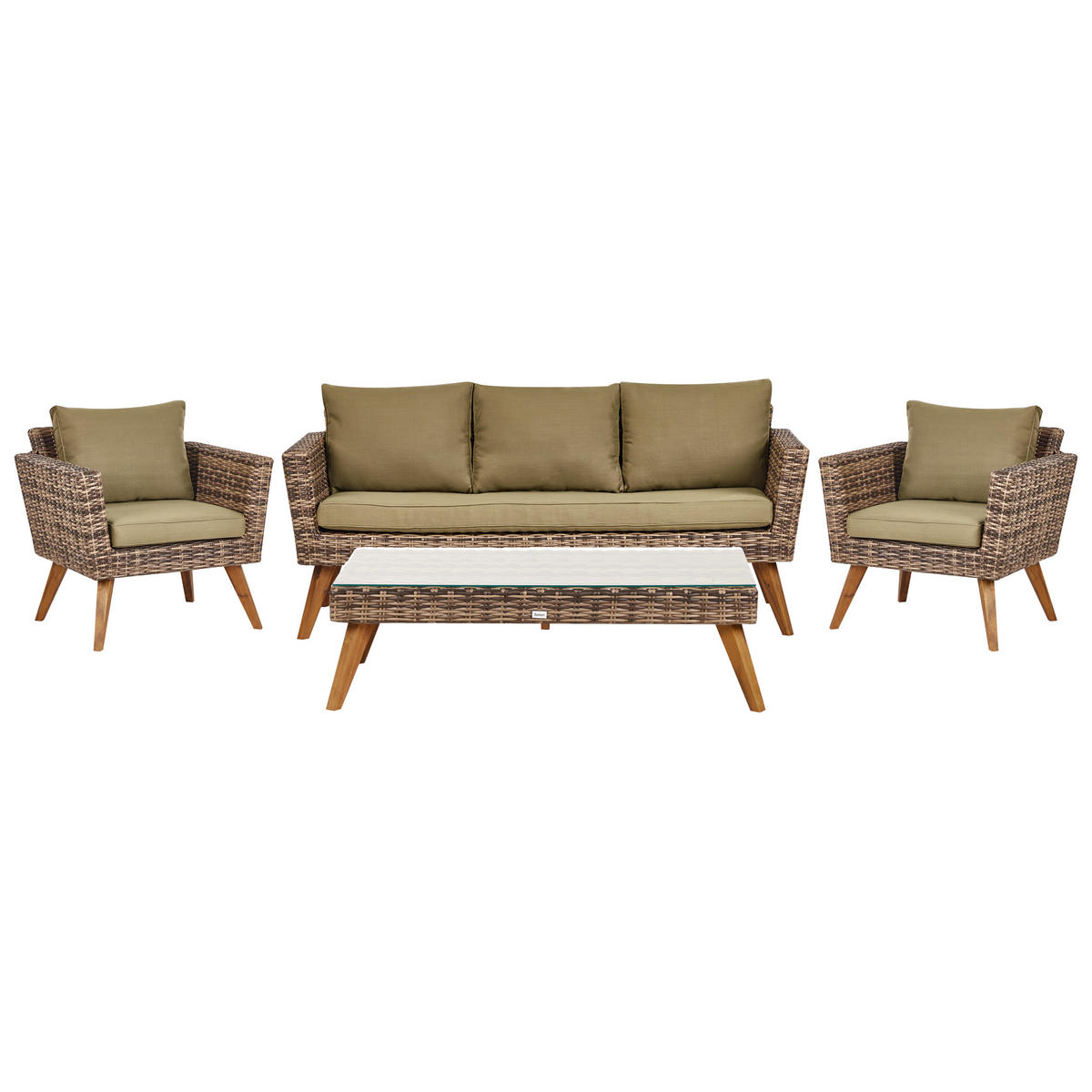 LOUNGE-SET 5-sitzer PE Rattan Olivgrün Vittoria - Beige/Dunkelbraun, Kunststoff - Beliani