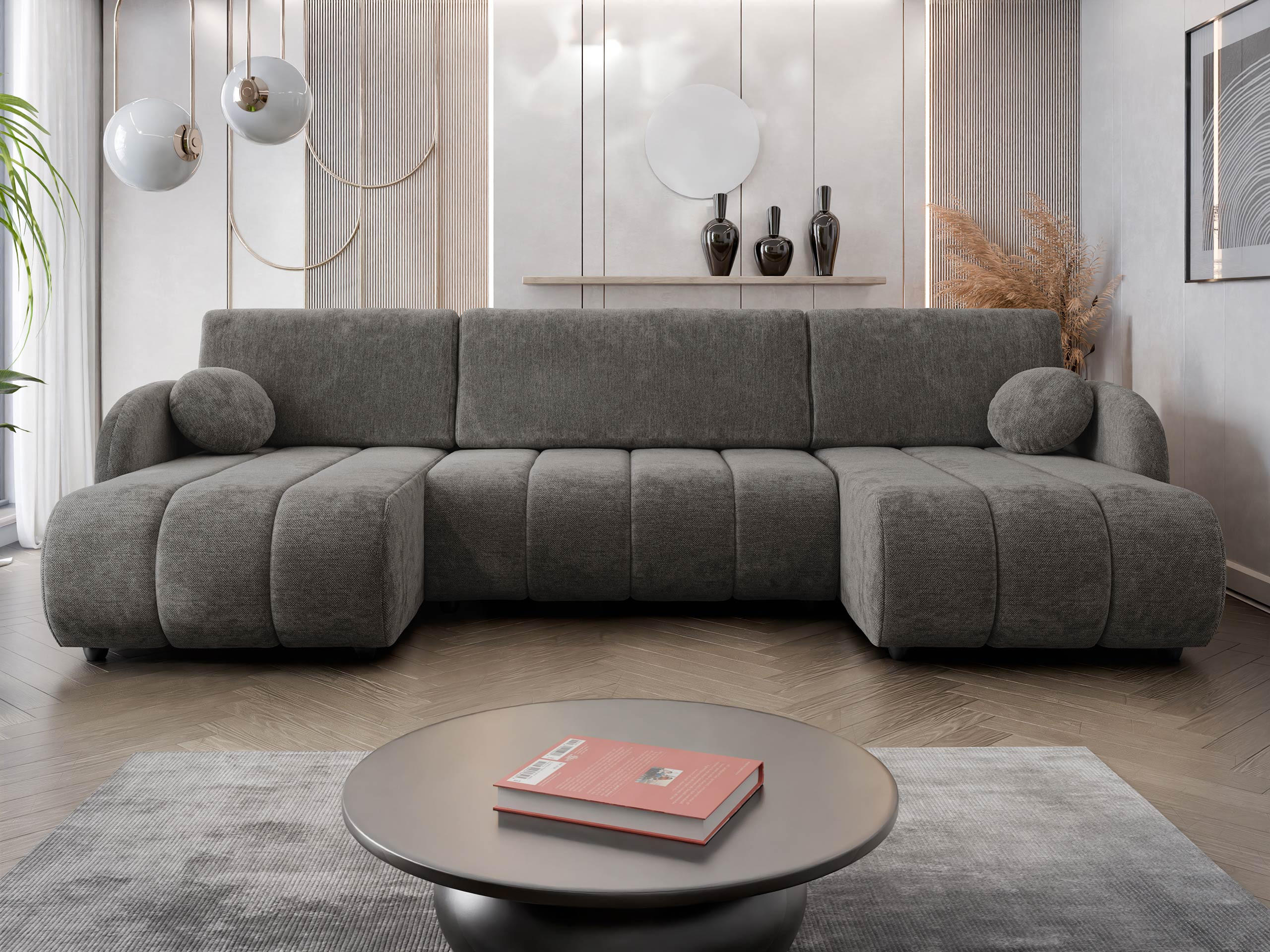 WOHNLANDSCHAFT Zara LC2rLC - Schwarz/Braun, Holz/Kunststoff (318/88/160cm) - MIRJAN24