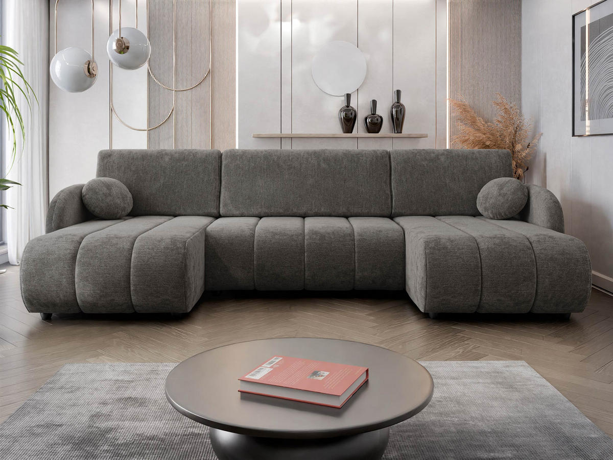 WOHNLANDSCHAFT Zara LC2rLC - Schwarz/Braun, Holz/Kunststoff (318/88/160cm) - MIRJAN24